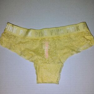 Mellow Yellow PINK VICTORIA SECRET NWT LG Lace Cheeky Panty